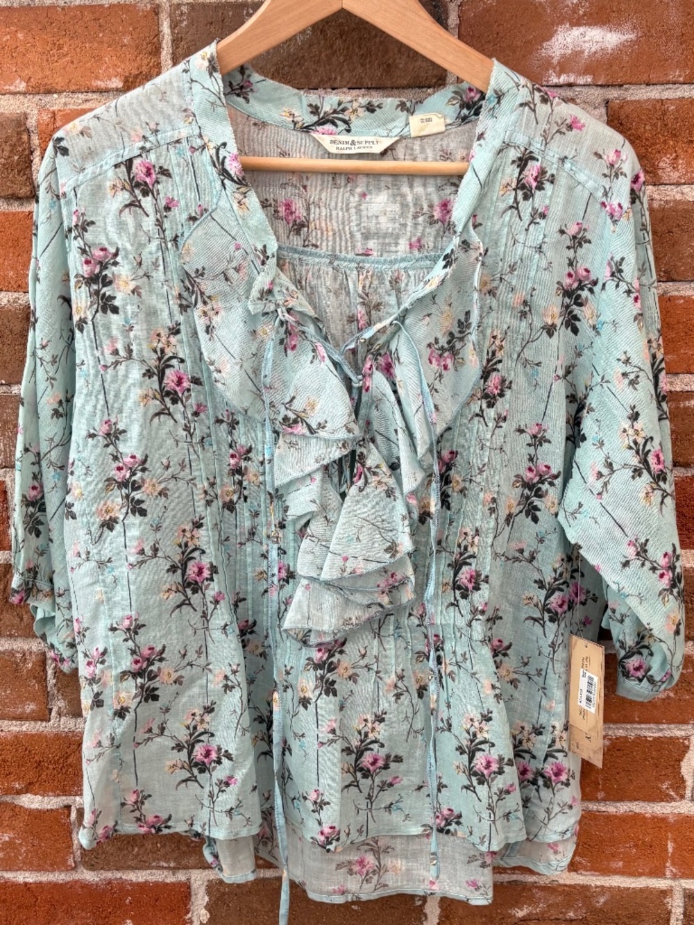 NWT Denim & Supply Ralph Lauren 3/4 Sleeve Floral Coquette Blouse Size S